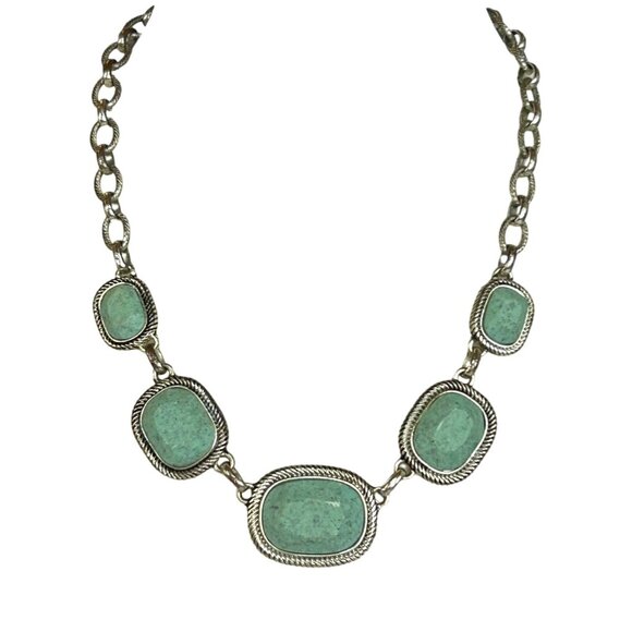 Silver Tone Howlite Bib Chunky Statement Necklace - Picture 1 of 9